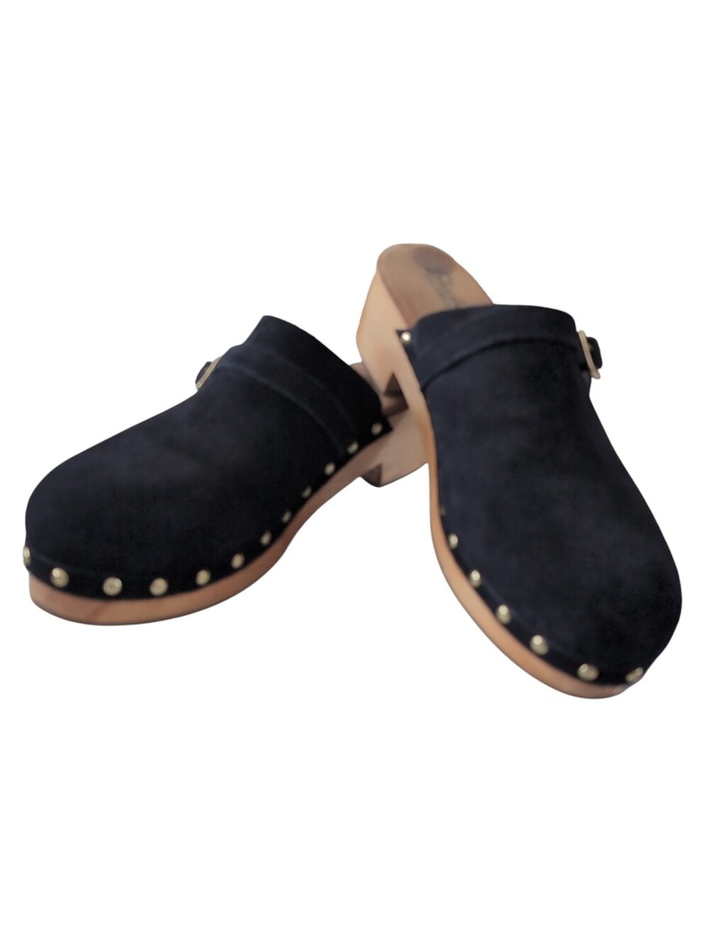 Black Suede Studded Clog Heels - Women's Slip-On Mules